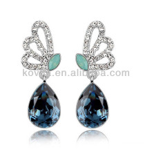 Borboleta asas diamantes jóias azul safira queda brincos de pedra brinco de casamento de ouro branco